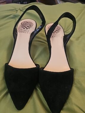 Vince Camuto Black  Suede Pointed-Toe Slingback Heels